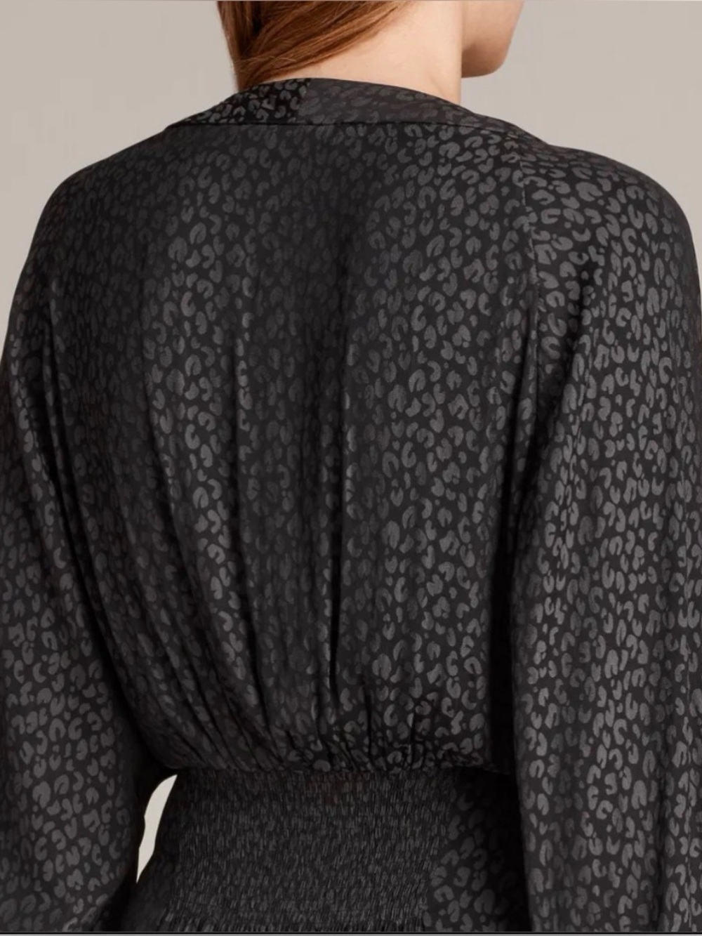 AllSaints Nichola Leopard Textured V‑Neck High-Low Mini Dress Small - Picture 5 of 14